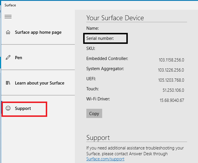 surface book serial number lookup